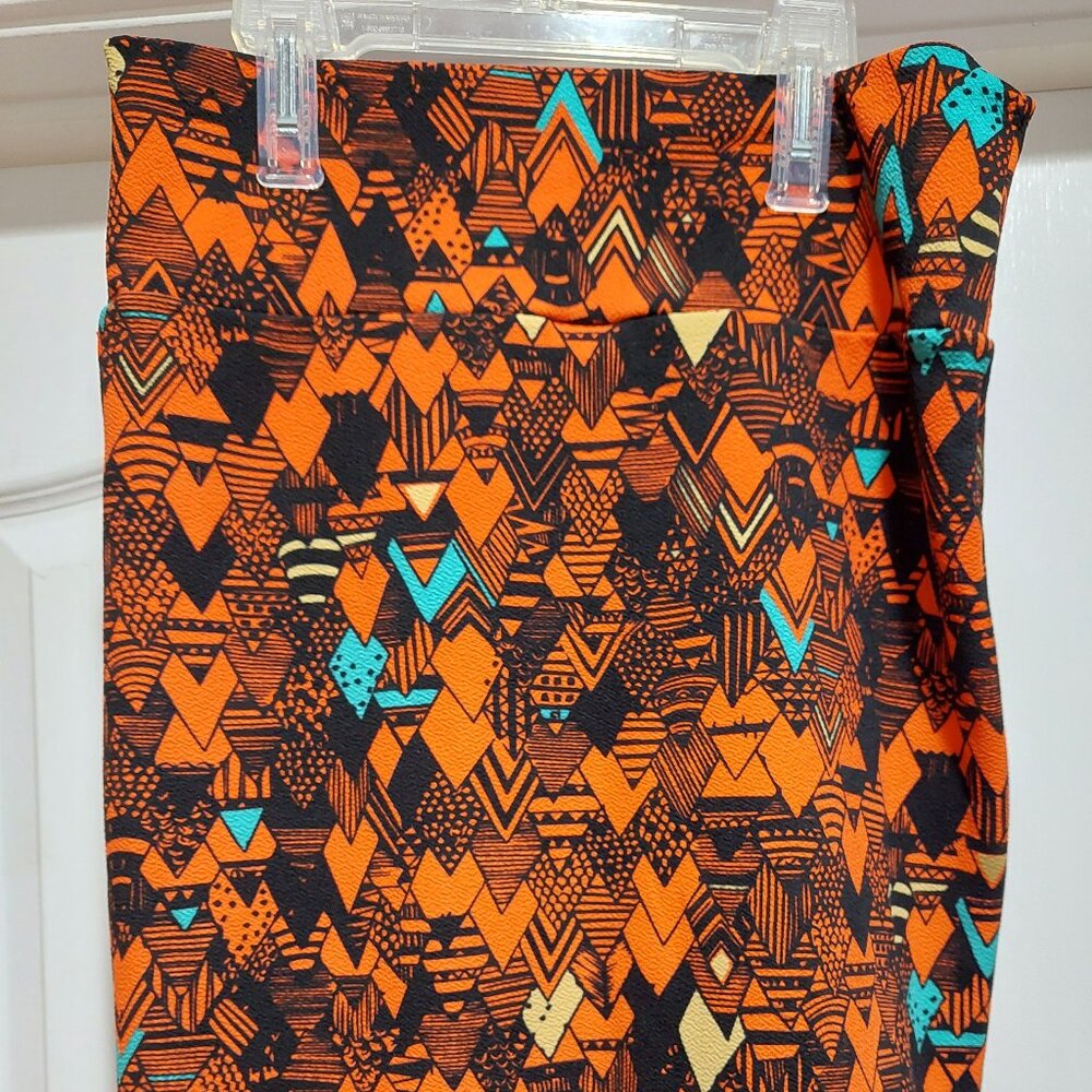 Orange, Teal and Black Neon Tribal Geometric Pencil Skirt by LuLaRoe Bright Sz M